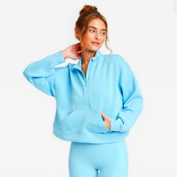 all in motion Tops - All In Motion Sandwash Half zip pullover Cropped  Light Blue NWT Sz 2XL